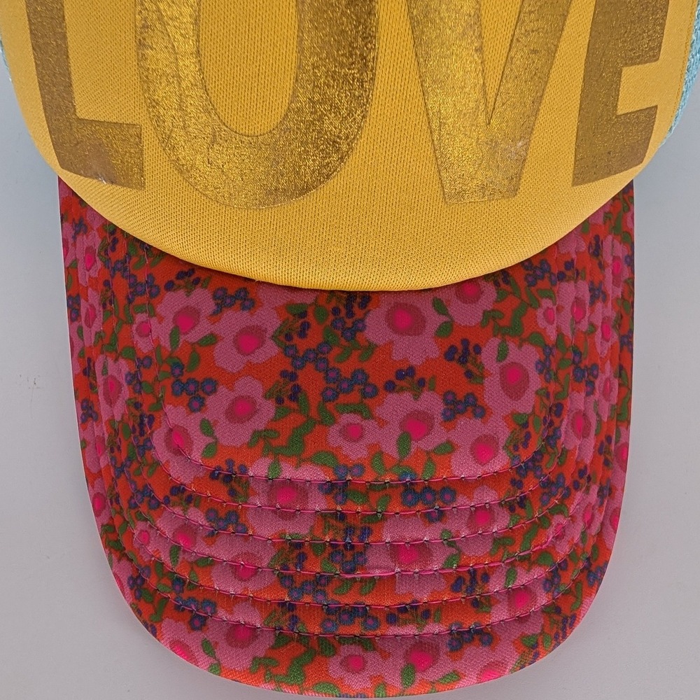 Natural Life Trucker Hat Women OS Yellow Blue LOVE Floral Mesh Snapback Boho - Picture 4 of 9
